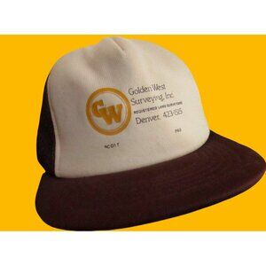 Mesh trucker Skater Cap  True Vtg 80s DENVER COLORADO SURVEYING Brown/beige OSFA